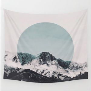 Mountain minimalistic blue white tapestry